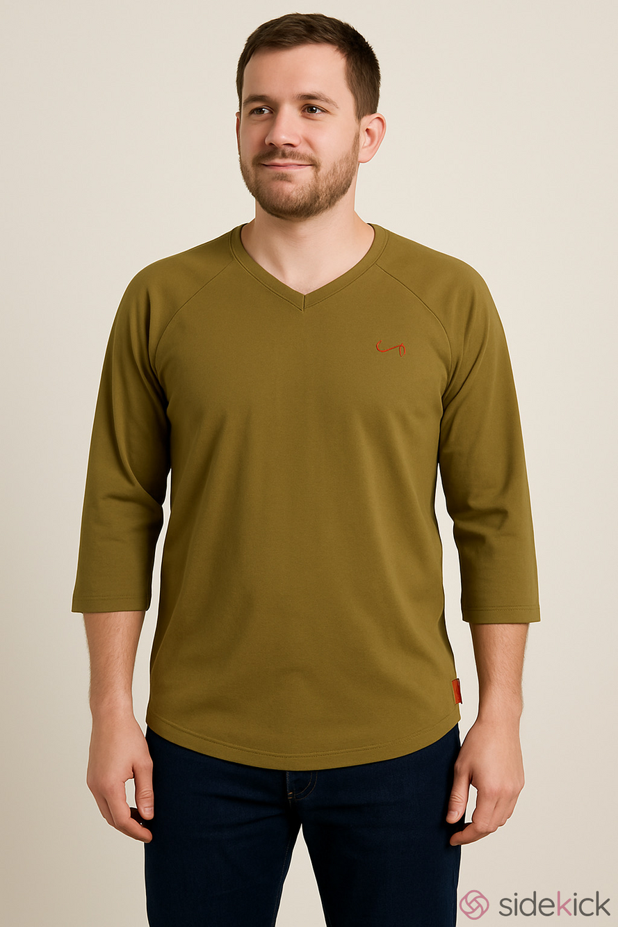 TLF Icon 3/4 Sleeve V-Neck Shirt Medium Colour Olive Green NWT